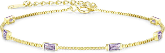 LOUISA SECRET Birthstone Bracelets for Women, 925 Sterling Silver Dainty Simple Women Charm Link Bracelet, Birthday Anniversary Christmas Jewelry Gifts for Women Wife Mom Her