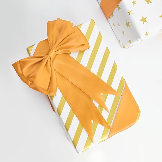 LEEQE Double Face Light Orange Satin Ribbon 1-1/2 inch X 50 Yards Polyester Light Orange Ribbon for Gift Wrapping Very Suitable for Weddings Party Hair Bow Invitation Decorations and More