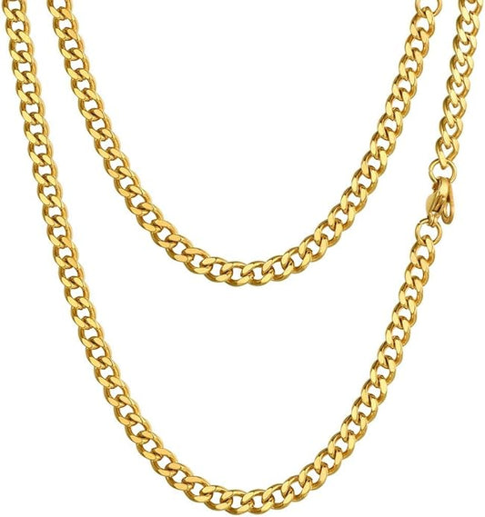 PROSTEEL 316L Stainless Steel Figaro Cuban Chain Necklace for Men, Black/18K Real Gold Plated, 4/5/6/7.5/9/10/13mm, 14inch-30inch, Come with Box