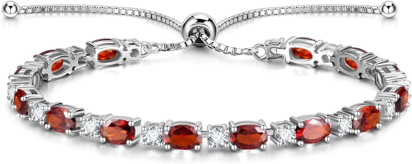 FANCIME Birthstone Tennis Bracelets Sterling Silver Bolo Tennis Bracelets Charm Fine Jewelry Birthday Gifts for Women Mom Wife Her