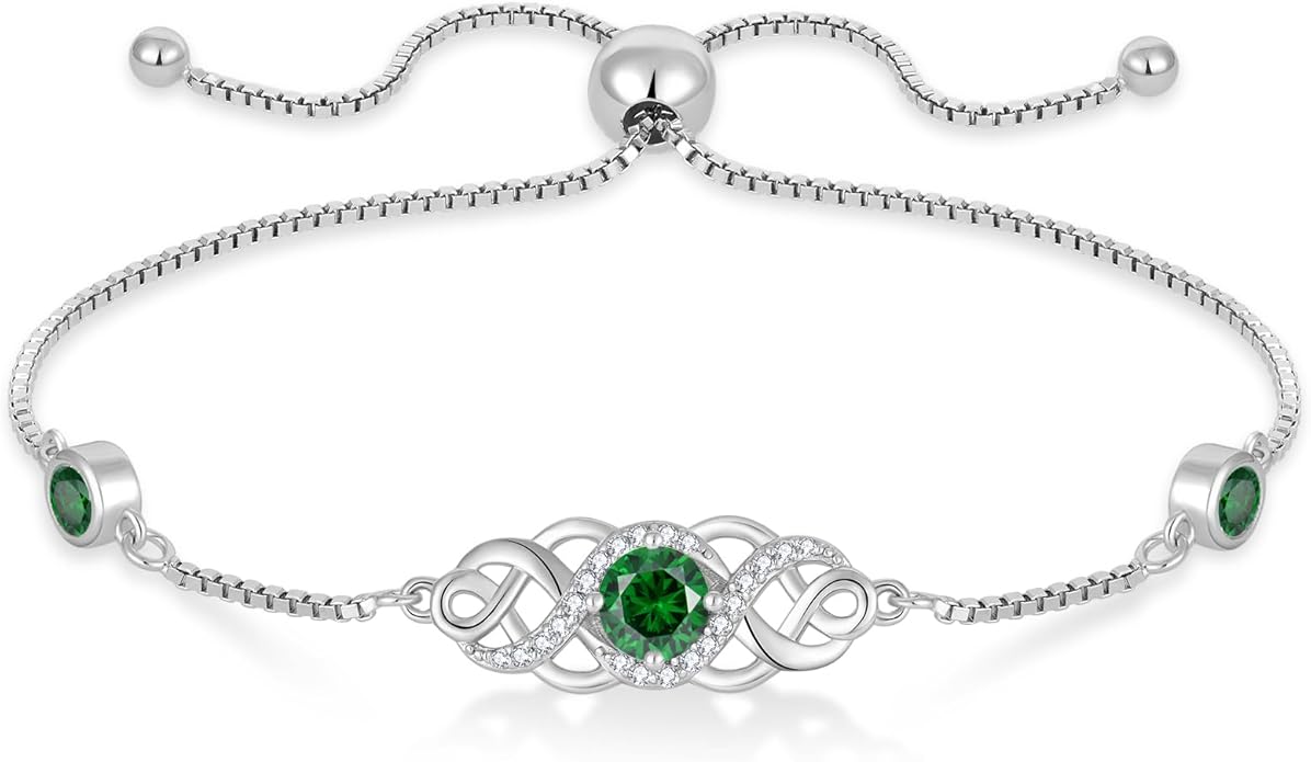 Infinity Celtic Knot Bracelet 925 Sterling Silver Birthstone Bracelet Irish Jewelry for Women