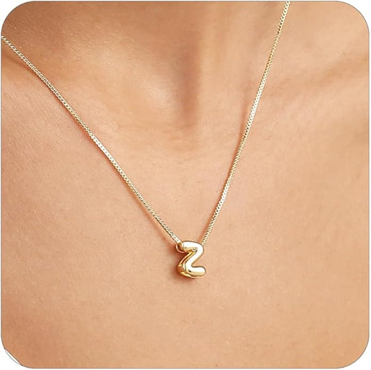 Bubble Gold Letter Necklace for Women, 14k Gold Plated Balloon Initial Necklace, Dainty Gold Necklace for Women, Personalized Bubble Pendant Name Necklace, Fashion Accessories Trendy Jewelry