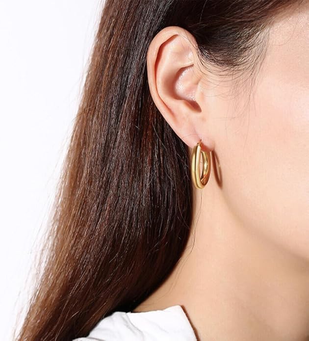 8YEARS Chunky Gold Hoop Earring for Women, 18K Gold Plated Lightweight Thick Hoops, Hypoallergenic Trendy Jewelry for Gift