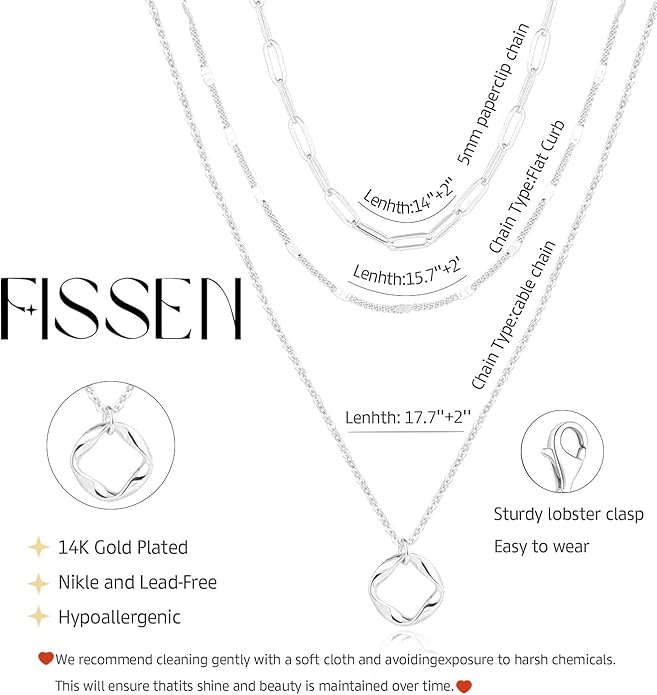 Layered Silver Necklace for Women Trendy Silver Plated Dainty Stackable Necklace Set Cuban Paperclip Herringbone Link Chain Coin/Cross/diamond/Mobius Pendant Necklaces Fashion Accessories Jewelry Gift