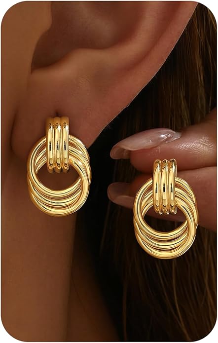 14K Gold Plated Knot Statement Earrings for Women Hypoallergenic Chunky Drop Dangle Earrings - Lightweight Fashion Accessories Gold Jewelry Gifts for Womens Trendy
