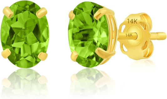 14k Gold Oval Stud Earrings for Women with Push Backs | 7x5mm Gemstone Birthstone Earrings | Real 14 Karat Gold Earrings Studs | Hypoallergenic Gemstone Stud Earrings for Women by MAX + STONE