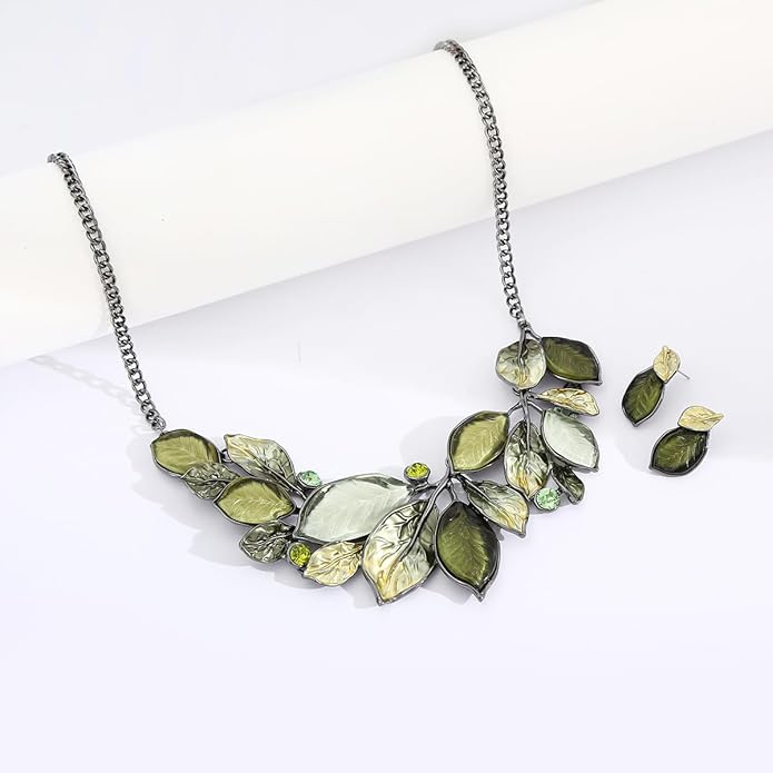 Vintage Chunky Statement Jewelry Set Retro Leaf Floral Geometric Bohemian Boho Bib Necklace Earring Set Fashion Costume Jewelry for Women Girls Wedding Party Prom Unique Gift