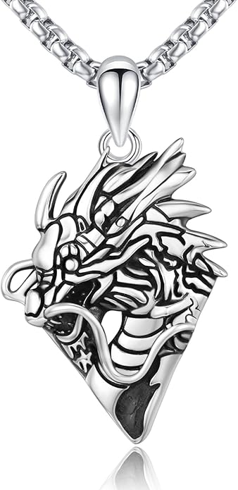 REDSUN 925 Sterling Silver Dragon Pendant Necklace Viking Dragon with Obsidian/Opal Protection Jewelry Gifts for Men Women Her Him Birthday Valentines Day Gifts
