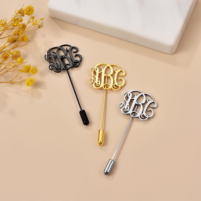 Custom4U Custom Name Pin Personalized Brooch Pins for Women Men Stainless Steel Name Tag with Letters/Initials - Silver/Gold/RoseGold/Black Customized Jewelry Gifts for Birthday Wedding Business Party