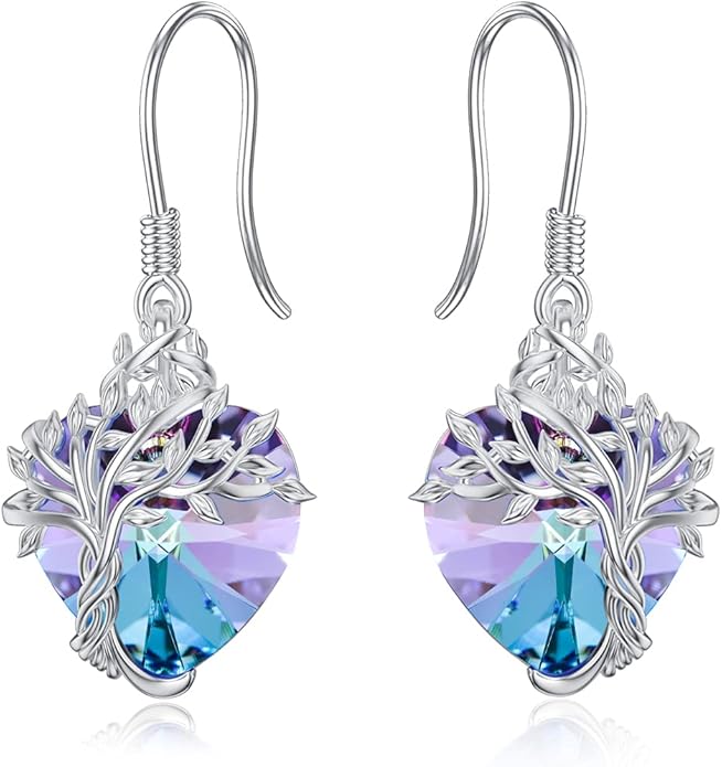 TOUPOP Tree of Life Earrings 925 Sterling Silver Family Tree Dangle Drop Earrings Crystal Jewelry Birthday Christmas Gifts for Women Her