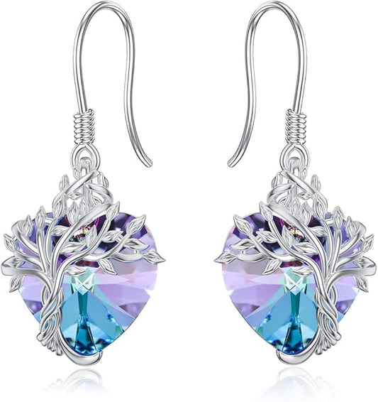 TOUPOP Tree of Life Earrings 925 Sterling Silver Family Tree Dangle Drop Earrings Crystal Jewelry Birthday Christmas Gifts for Women Her