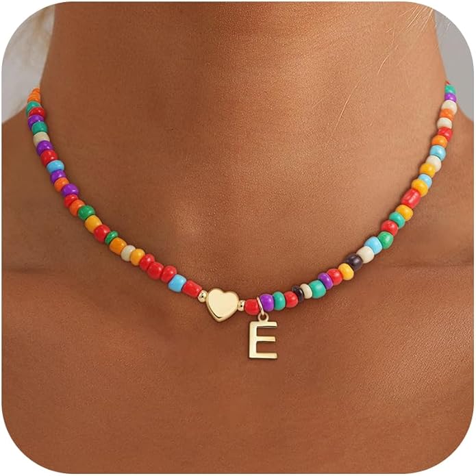 Colorful Initial Necklaces for Girls Women Kids - Teen Girls Gifts Trendy Stuff Beaded Initial Necklace Dainty Letter Choker Necklace for Girl Gifts Jewelry