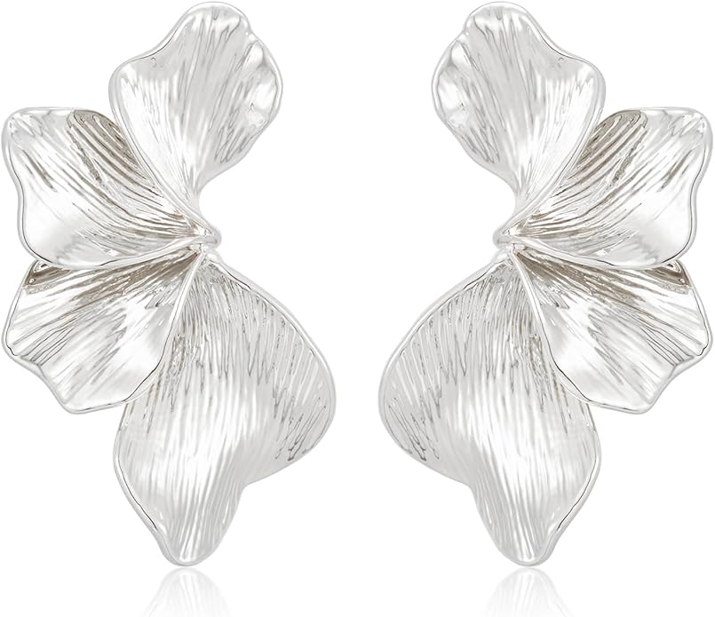 Chunky Gold Statement Earrings For Women Gold Plated Sectored Flower Leaf Shell Angel Wing Earrings Large Stud Earrings Hypoallergenic Earrings