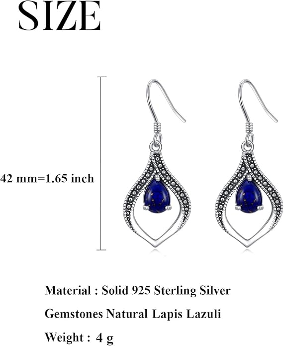 Vintage Genuine Gemstone Earrings for Women Dangling 925 Sterling Silver Western Native American Style Jewelry for Wife Mother