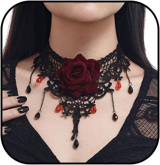 Black Lace Choker Necklace for Women Gothic Crystal Necklace Goth Collar Choker Necklaces Vintage Victorian Necklaces Halloween Costume Accessories