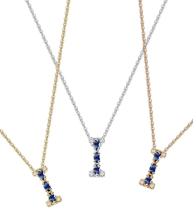 Albert Hern Blue Sapphire Initial Necklace With Diamonds & 18K Gold Chain | Irresistible Letter Pendants Jewelry | Perfect Valentine’s Day, Anniversary & Birthday Gift