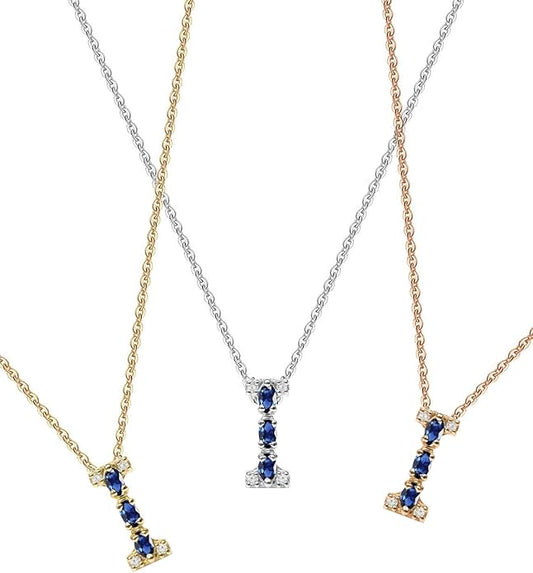 Albert Hern Blue Sapphire Initial Necklace With Diamonds & 18K Gold Chain | Irresistible Letter Pendants Jewelry | Perfect Valentine’s Day, Anniversary & Birthday Gift