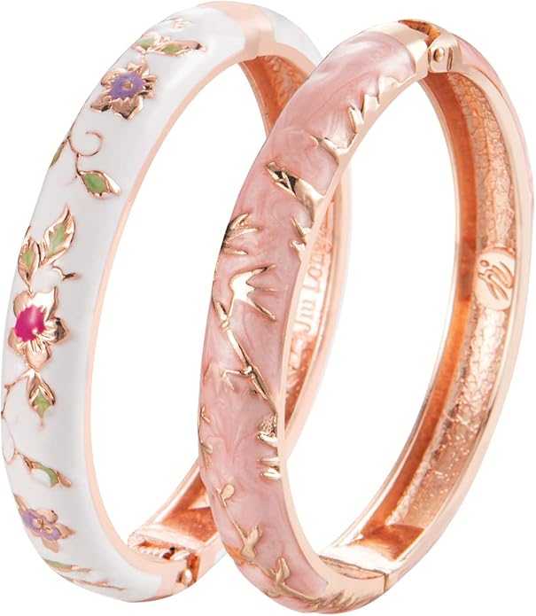 UJOY Cloisonne Bracelet Butterfly Hinge Indian Cuff Bangle Enameled Jewelry Flower Bracelets for Women Gift Box 55A114