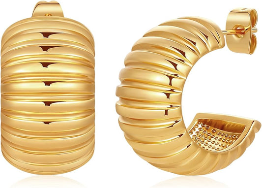 8YEARS Chunky Gold Hoop Earring for Women, 18K Gold Plated Lightweight Thick Hoops, Hypoallergenic Trendy Jewelry for Gift