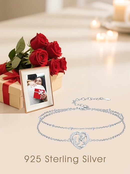 Dorunmo Initial Anklet 925 Sterling Silver Letter A-Z Layered Heart Anklet Beach Jewelry Birthday Gifts for Women