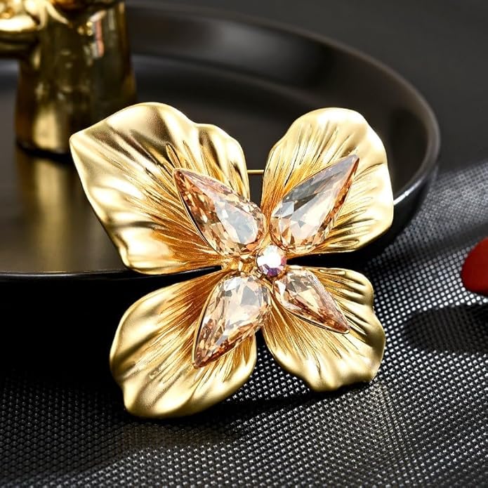 Flower Brooch Pin - Rhinestone Flower Pin 18k Gold Plated - Thanksgiving Day, Birthday, Wedding Gifts for Mom, Wife