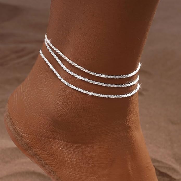 Gold Ankle Bracelets for women,14k Gold/Silver Plated Waterproof Layered lightweight Cuban Link Figaro Chain Heart anklet butterfly anklet Pearl Ankle Bracelets Set Gold Anklets for women Trendy Jewelry Gift for Women