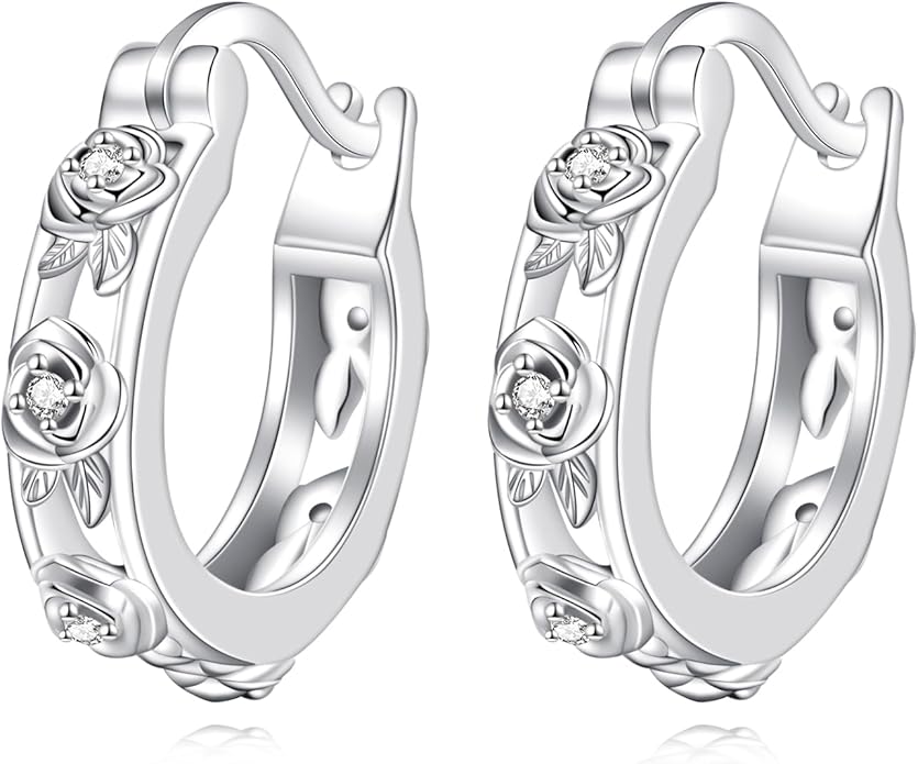 Sterling Silver Hoop Earrings Small Hoop Sun/Leaf/Triangle Huggie Earrings for Women Hypoallergenic
