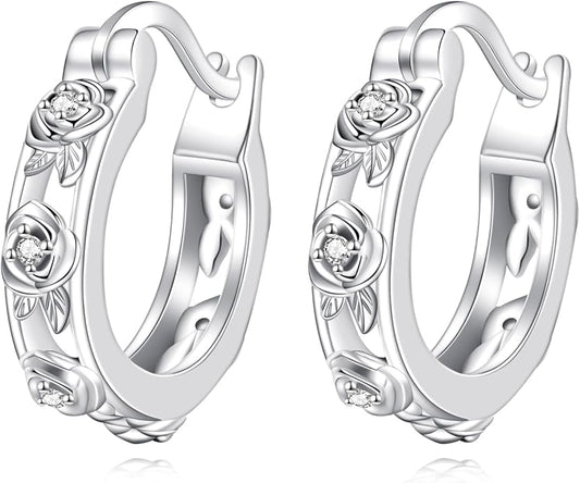 Sterling Silver Hoop Earrings Small Hoop Sun/Leaf/Triangle Huggie Earrings for Women Hypoallergenic