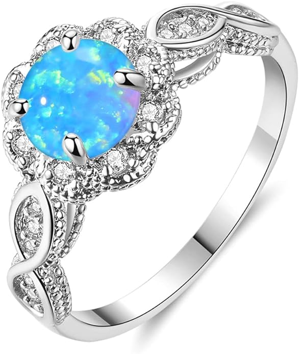 CiNily 18K Gold Plated Opal Ring-White Fire Opal & Amethyst & Cubic Zirconia Women Jewelry Gemstone Engagement Anniversary Ring Size 5-13
