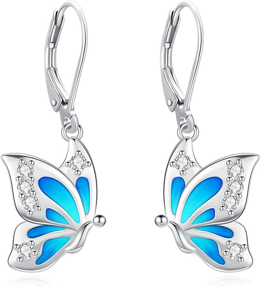Sterling Silver Tree of Life/Flower/Bee/Animals/Cat/Hummingbird Dangle Earrings Moonstone Turquoise Drop Leverback Earrings Jewelry Gifts