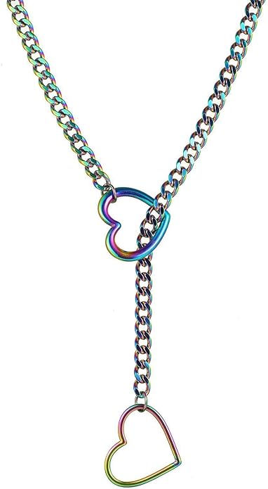 Artmiss Statement Chain Necklace Thick Link Choker with Heart Pendant Heavy Stainless Steel Industrial Unisex Statement Jewelry Gift for Women Men