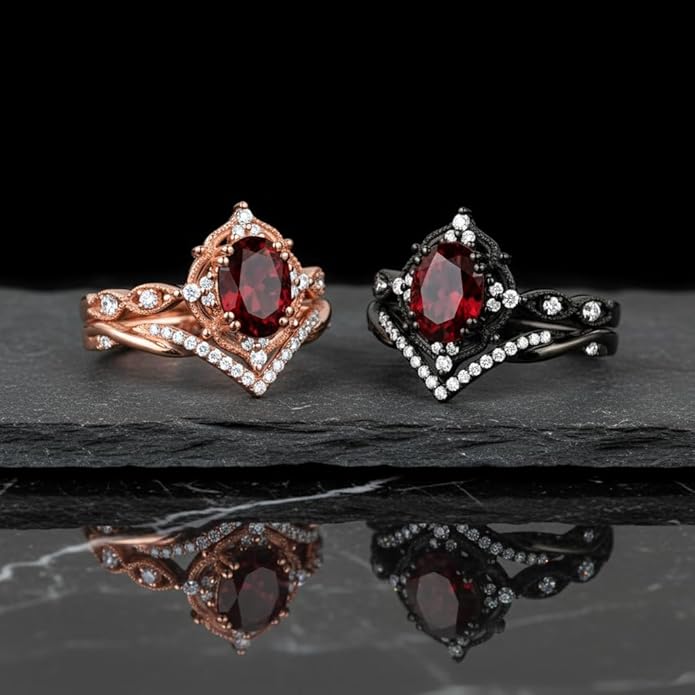 Oval Cut Vintage Gemstone Engagement Rings set for Women S925 Sterling Silver/10K/14K/18K Gold Birthstone Promise Anniversary Bridal Set Ring for her