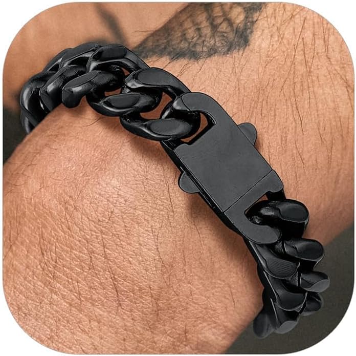 Richsteel 5/7/9/12mm Wide Miami Cuban Link Chain Bracelet for Men Women,Stainless Steel/Gold/Black Plated,7.4/8.2/9 Inch Length,Hip Hop Urban Street-wear Jewelry(Gift Wrapped)