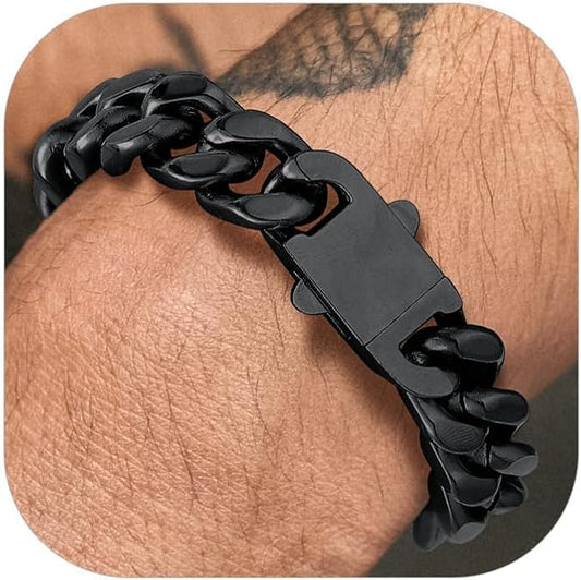 Richsteel 5/7/9/12mm Wide Miami Cuban Link Chain Bracelet for Men Women,Stainless Steel/Gold/Black Plated,7.4/8.2/9 Inch Length,Hip Hop Urban Street-wear Jewelry(Gift Wrapped)
