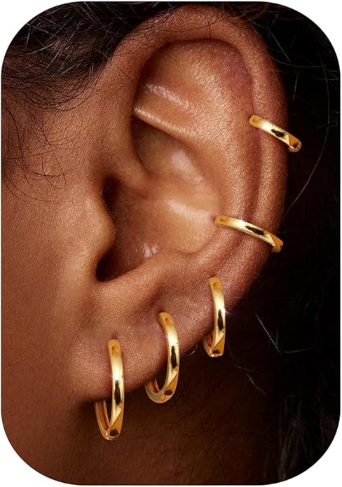 Kakonia 5 Pairs Small Sterling Silver Hoop Earrings Set for Women, 18k Gold Plated Huggie Hoop Earrings, Lightweight Hoop Earrings for Women Hypoallergenic, Cartilage Earring Sets for Multiple Piercing