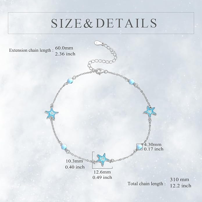 CRMAD Beach Starfish Anklet for Women Sterling Silver Moonstone Beach Anklet Irish Jewelry (starfish)