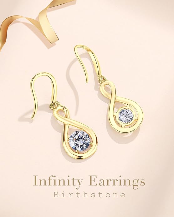 FANCIME Dangle Drop Earrings 925 Sterling Silver Dainty Infinity Round Gemstone Birthstone Jewelry Birthday Gifts for Her Women