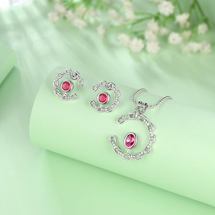 Ydou Elegant C-Shaped Crystal Necklaces/Stud Earrings Set with Birthstone Jewelry Set Silver Plated Fashion Jewelry for Women CS0003