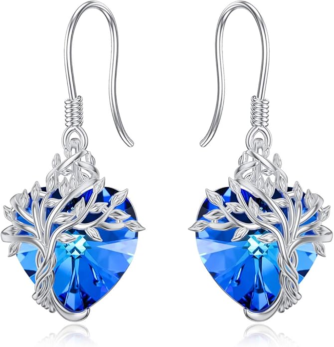 TOUPOP Tree of Life Earrings 925 Sterling Silver Family Tree Dangle Drop Earrings Crystal Jewelry Birthday Christmas Gifts for Women Her