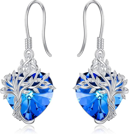 TOUPOP Tree of Life Earrings 925 Sterling Silver Family Tree Dangle Drop Earrings Crystal Jewelry Birthday Christmas Gifts for Women Her