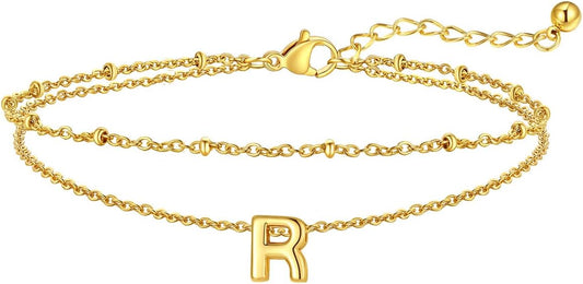 FaithHeart Initial Ankle Bracelets for Women, Waterproof 14k Gold Plated Initial Anklets Non Tarnish Stainless Steel Layered Anklet Summer Beach Foot Jewelry