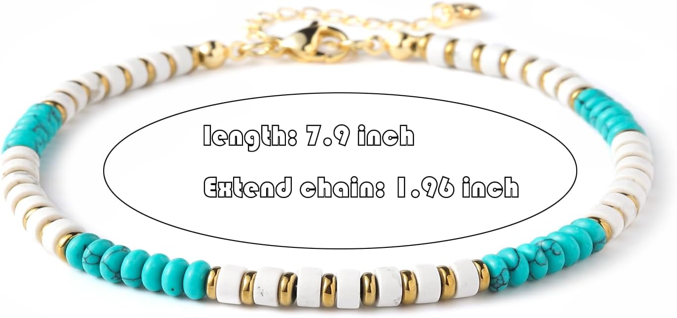 XIJIN Natural Stone Beaded Anklets for Women Handmade Beach Boho Turquoise Beads Ankle Bracelet Jewelry Gift for Her
