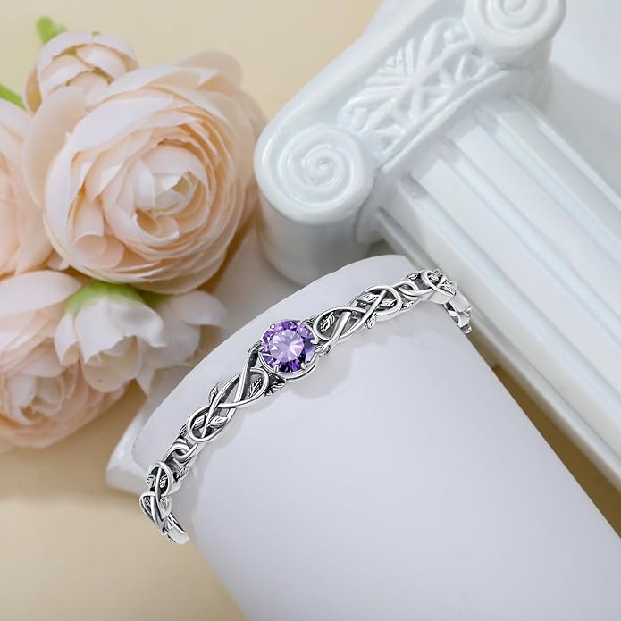 Natural Gemstone Vine Filigree Cuff Bracelet, 925 Sterling Silver Vintage Adjustable Bangle, Boho Floral Jewelry Gift for Women