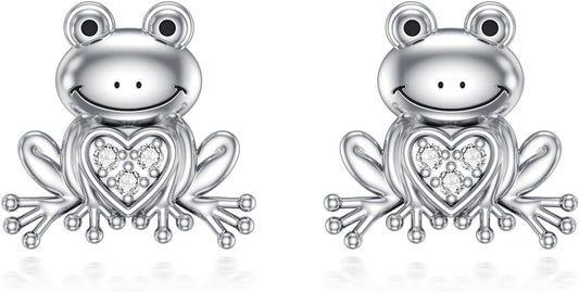Diamond Frog Stud Earrings Sterling Silver Frog Stud Earrings for Women Wife Diamond Jewelry Gifts for Christmas Birthday