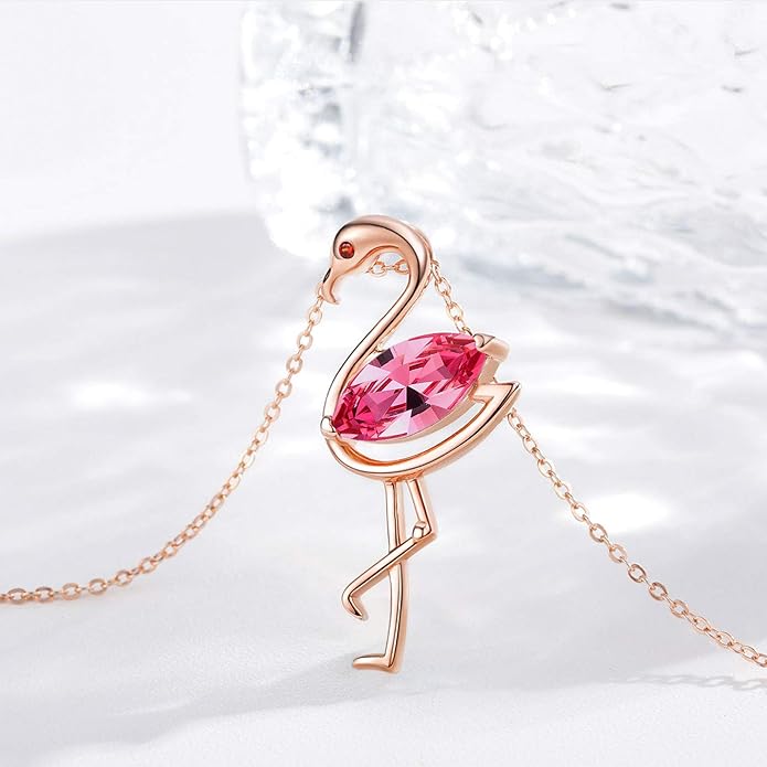 JUSTKIDSTOY Flamingo Necklace 925 Sterling Silver Animal Pendant with Cubic Zirconia Flamingo Bird Necklace Gifts for Women Wife Girlfriend