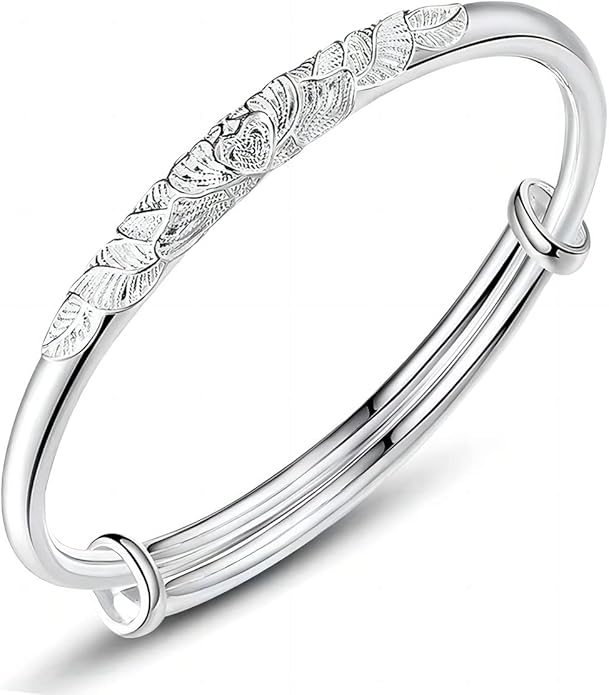 S925 Silver Bangle Bracelet for Women, Elegant Women‘s Sterling Silver Bracelet Bangle Adjustable 6.4-7.8 inches Small Size