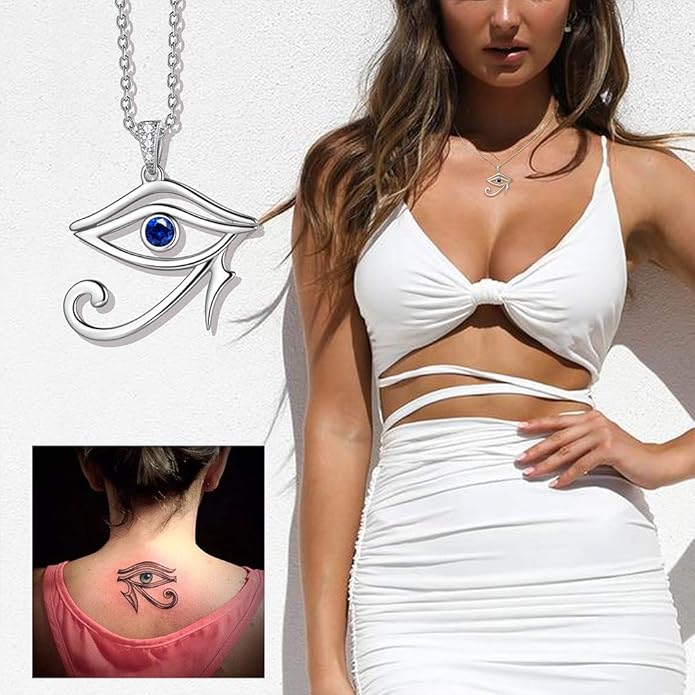 Jewmon Egyptian Eye of Horus Necklace for Women 925 Sterling Silver Blue Eye Pendant Necklace Horus Eye of Ra Necklace Ancient Egyptian Jewelry for Women