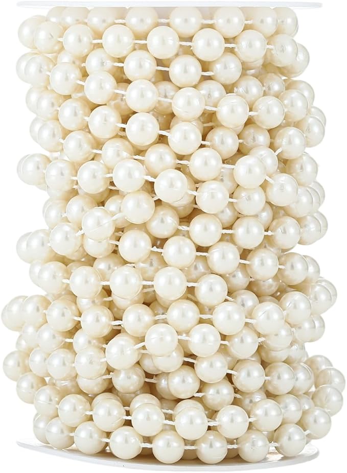 Rytenz Pearls String Bead, Ivory Color Faux Pearl Beads Roll Strand for Wedding Party Christmas Tree and Flowers Decorations Garland DIY Crafts (10mm- 33 Feet)