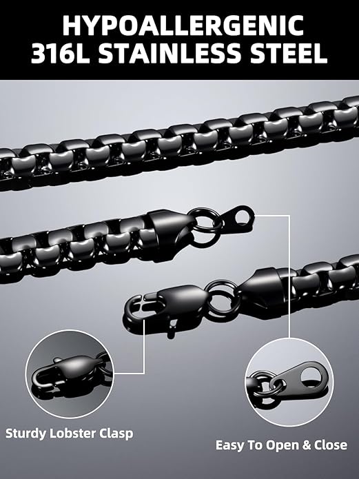 Bestyle 18K Gold Plated/Silver/Black Chain for Men, Hypoallergenic 2/4/6/8mm Stainless Steel Flat Link Chain Necklace for Men & Women Hip Hop Jewelry, 14-30"