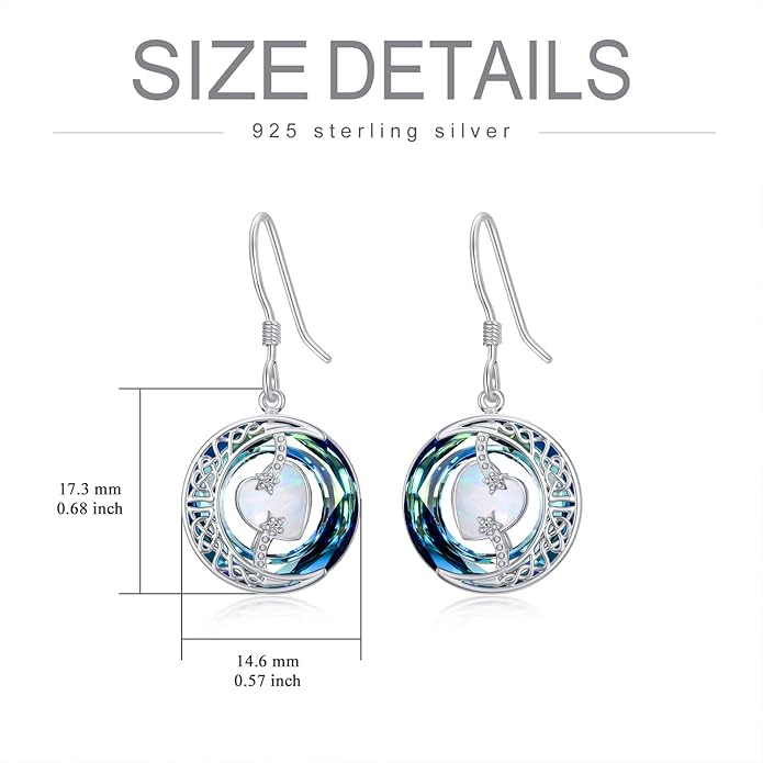 TOUPOP Birthstone Earrings for Women 925 Sterling Silver Moon and Star Dangle Earrings with Blue Crystal BirthdayJewelry Christmas Gifts for Women